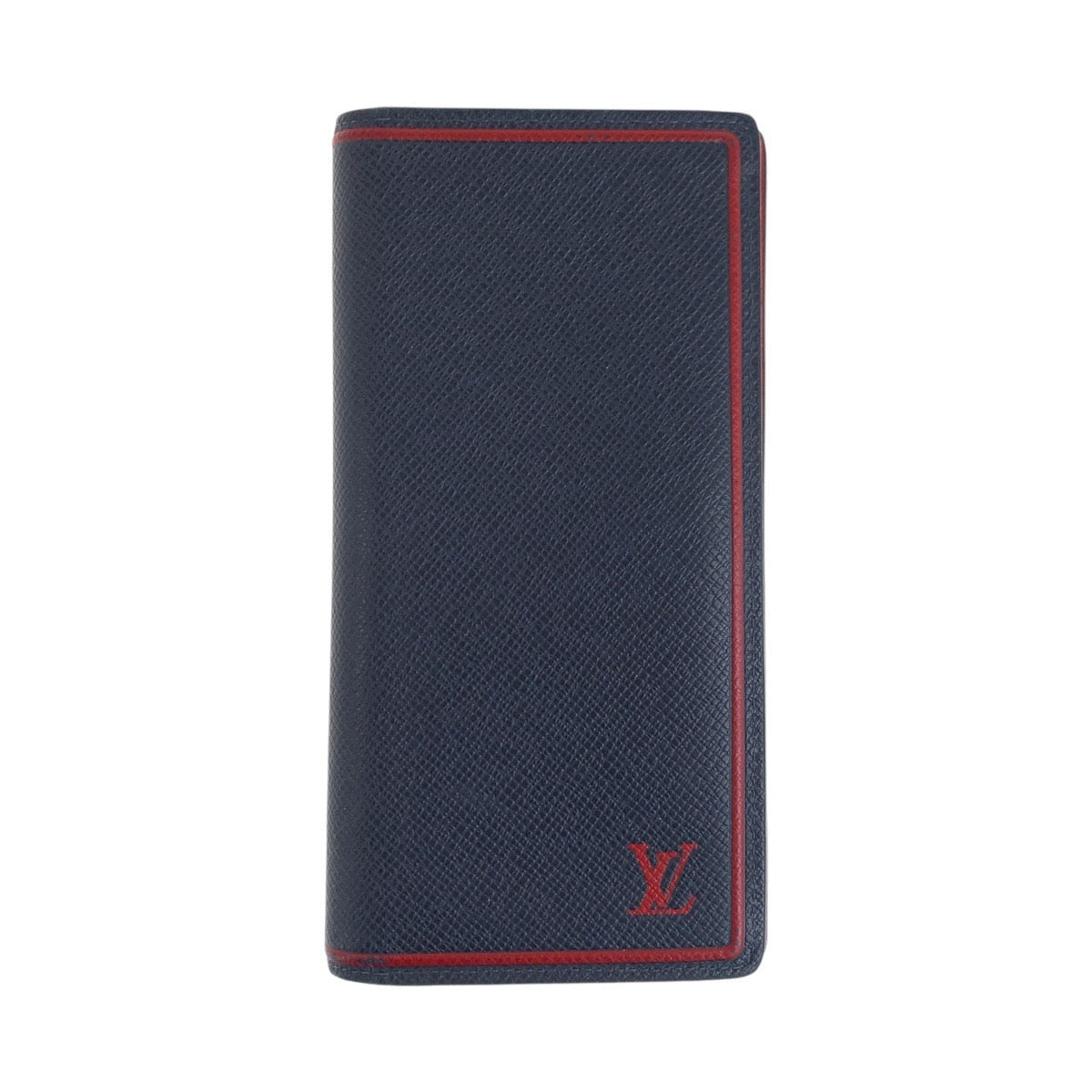 LOUIS VUITTON Long Wallet Purse M63434 leather Blue Marine Navy Red SilverMetal Long Wallet Purse Taiga Portefeuille Braza mens Used Authentic