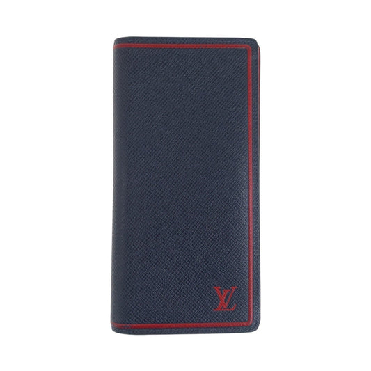 LOUIS VUITTON Long Wallet Purse M63434 leather Blue Marine Navy Red SilverMetal Long Wallet Purse Taiga Portefeuille Braza mens Used Authentic
