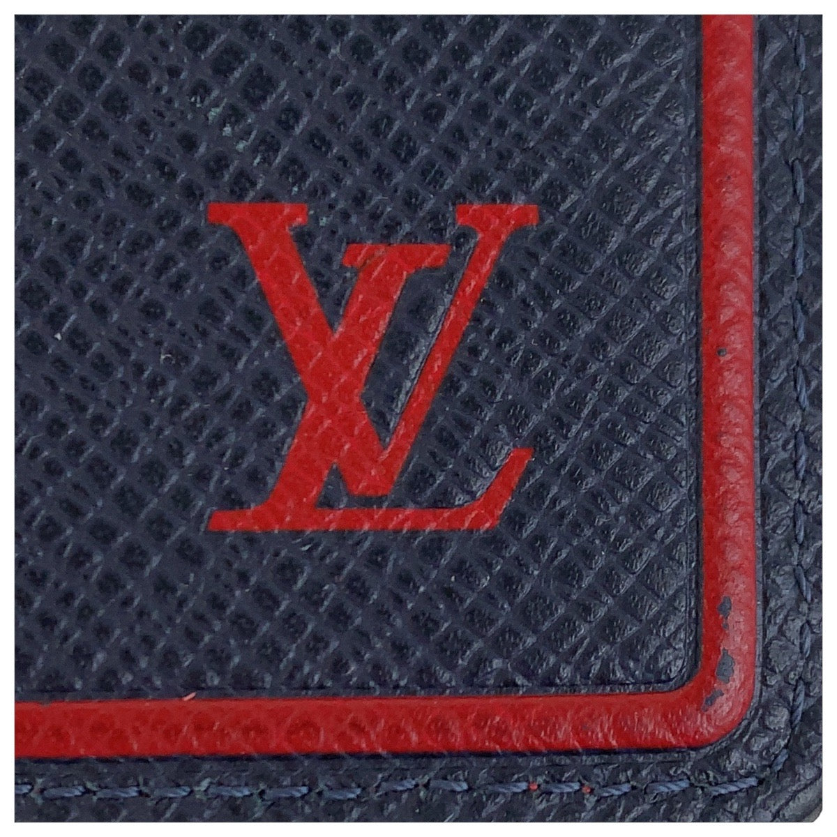 LOUIS VUITTON Long Wallet Purse M63434 leather Blue Marine Navy Red SilverMetal Long Wallet Purse Taiga Portefeuille Braza mens Used Authentic