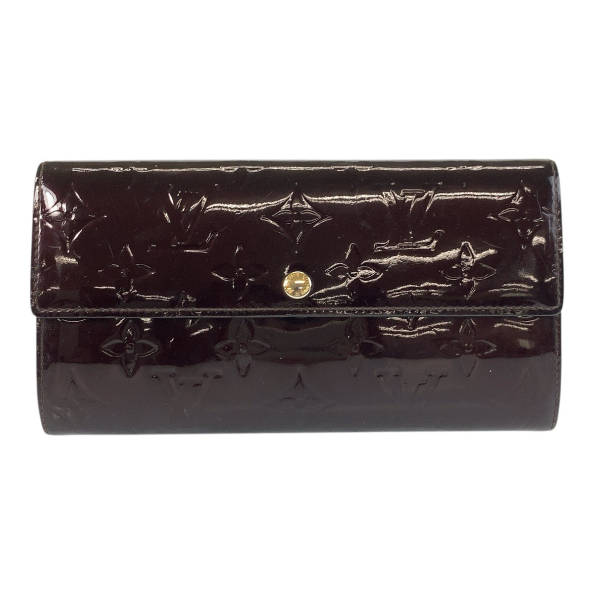 LOUIS VUITTON Long Wallet Purse M93524 Patent leather Amaranth Bordeaux Gold Metal Long Wallet Purse Vernis Portefeuille Sarah Women Used Authentic