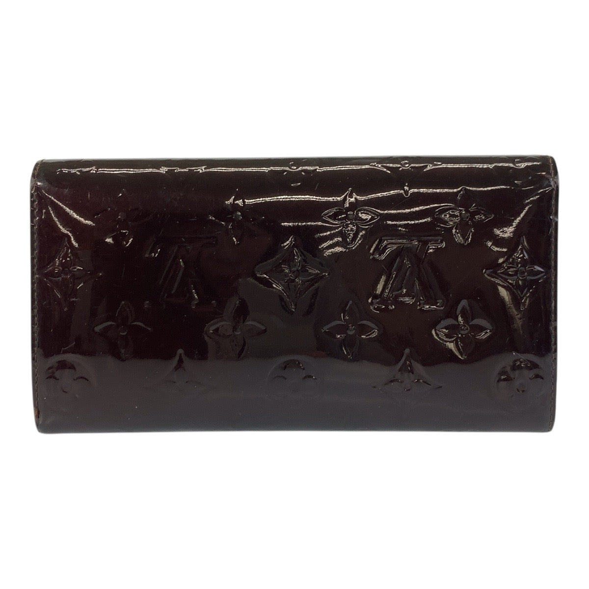 LOUIS VUITTON Long Wallet Purse M93524 Patent leather Amaranth Bordeaux Gold Metal Long Wallet Purse Vernis Portefeuille Sarah Women Used Authentic