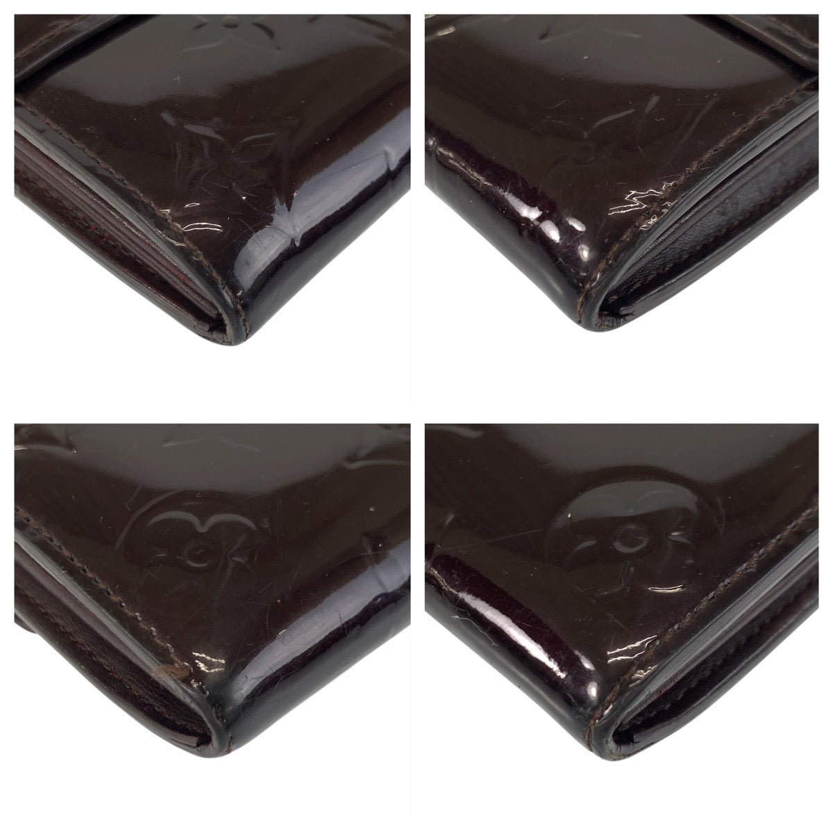 LOUIS VUITTON Long Wallet Purse M93524 Patent leather Amaranth Bordeaux Gold Metal Long Wallet Purse Vernis Portefeuille Sarah Women Used Authentic