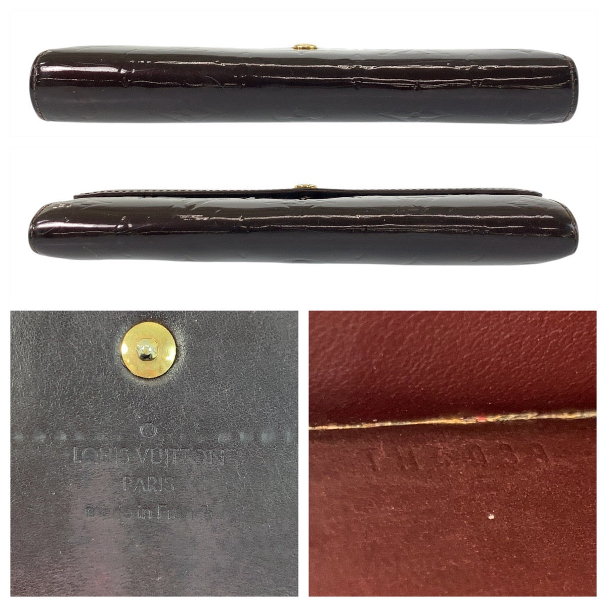 LOUIS VUITTON Long Wallet Purse M93524 Patent leather Amaranth Bordeaux Gold Metal Long Wallet Purse Vernis Portefeuille Sarah Women Used Authentic