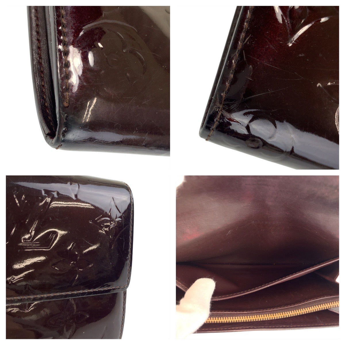 LOUIS VUITTON Long Wallet Purse M93524 Patent leather Amaranth Bordeaux Gold Metal Long Wallet Purse Vernis Portefeuille Sarah Women Used Authentic