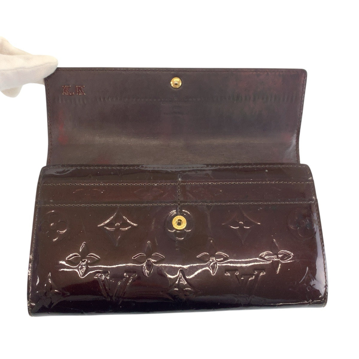 LOUIS VUITTON Long Wallet Purse M93524 Patent leather Amaranth Bordeaux Gold Metal Long Wallet Purse Vernis Portefeuille Sarah Women Used Authentic