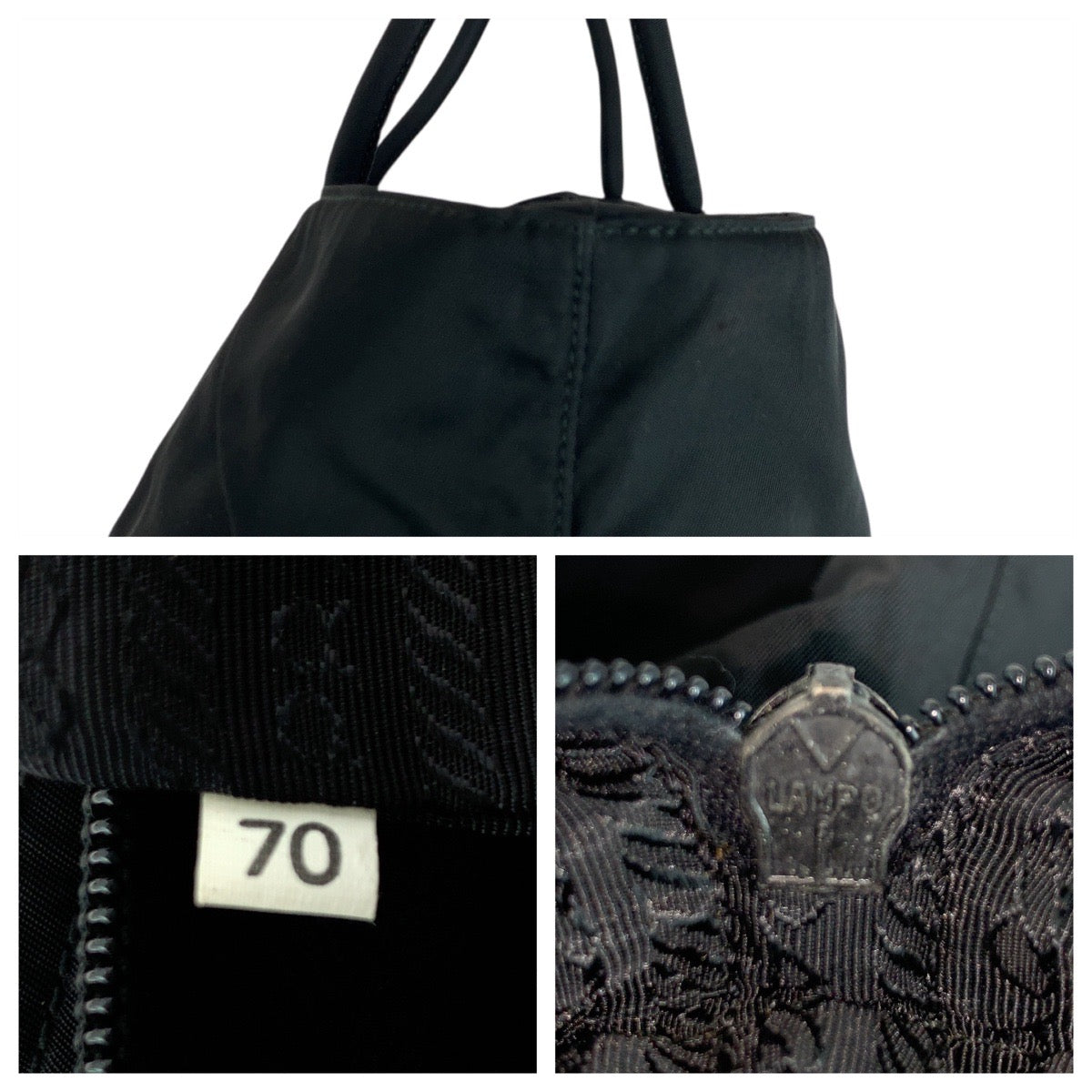 PRADA Tote Bag Nylon Black SilverMetal Tote Bag Shoulder Bag Test Triangle With logo Women Used Authentic