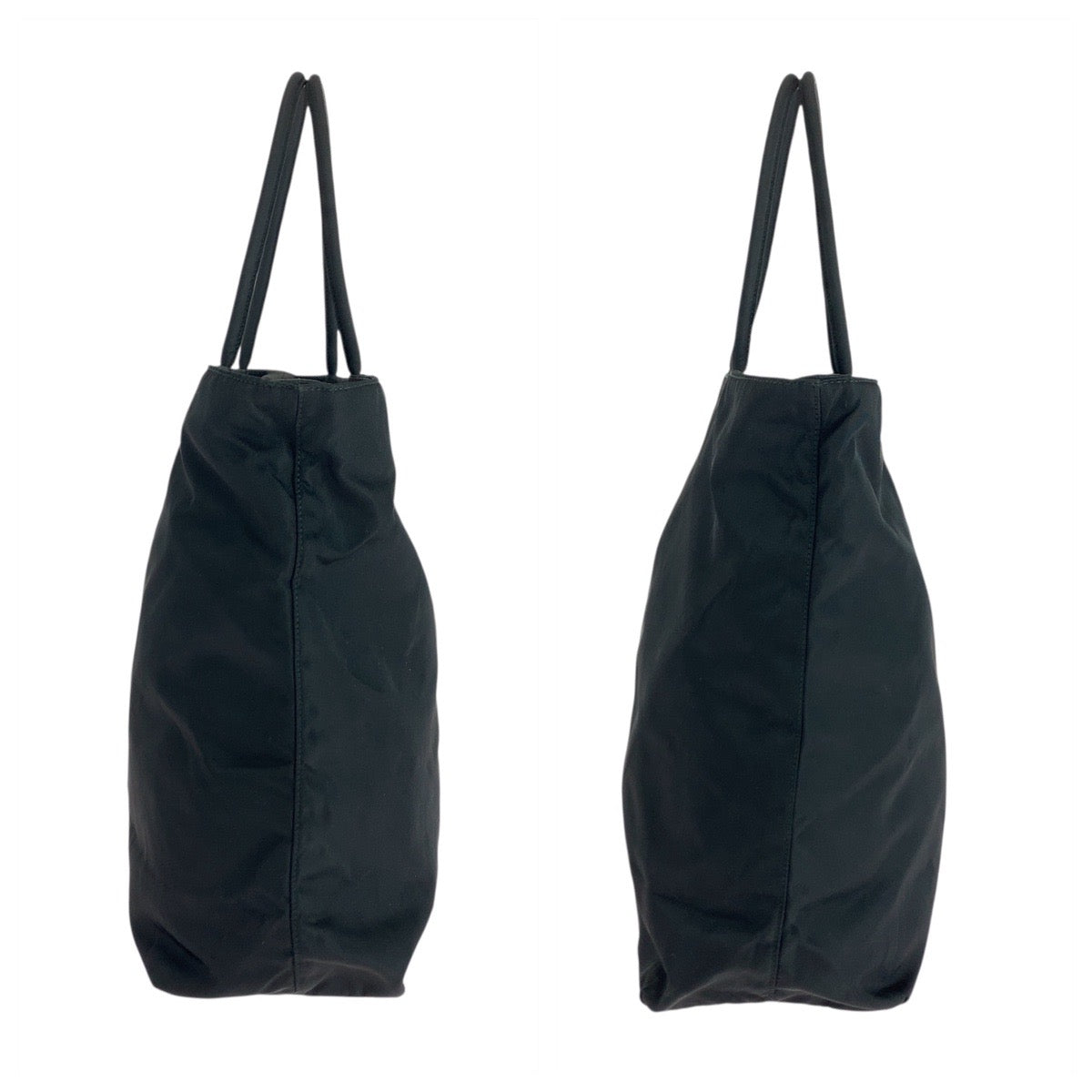 PRADA Tote Bag Nylon Black SilverMetal Tote Bag Shoulder Bag Test Triangle With logo Women Used Authentic