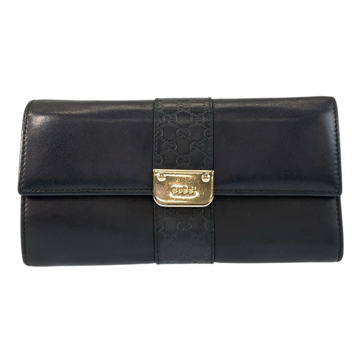 GUCCI Long Wallet Purse 233028 leather Black GoldMetal Micro Guccisima
