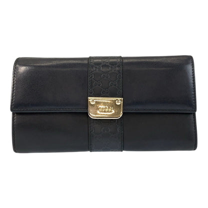 GUCCI Long Wallet Purse 233028 leather Black GoldMetal Micro Guccisima