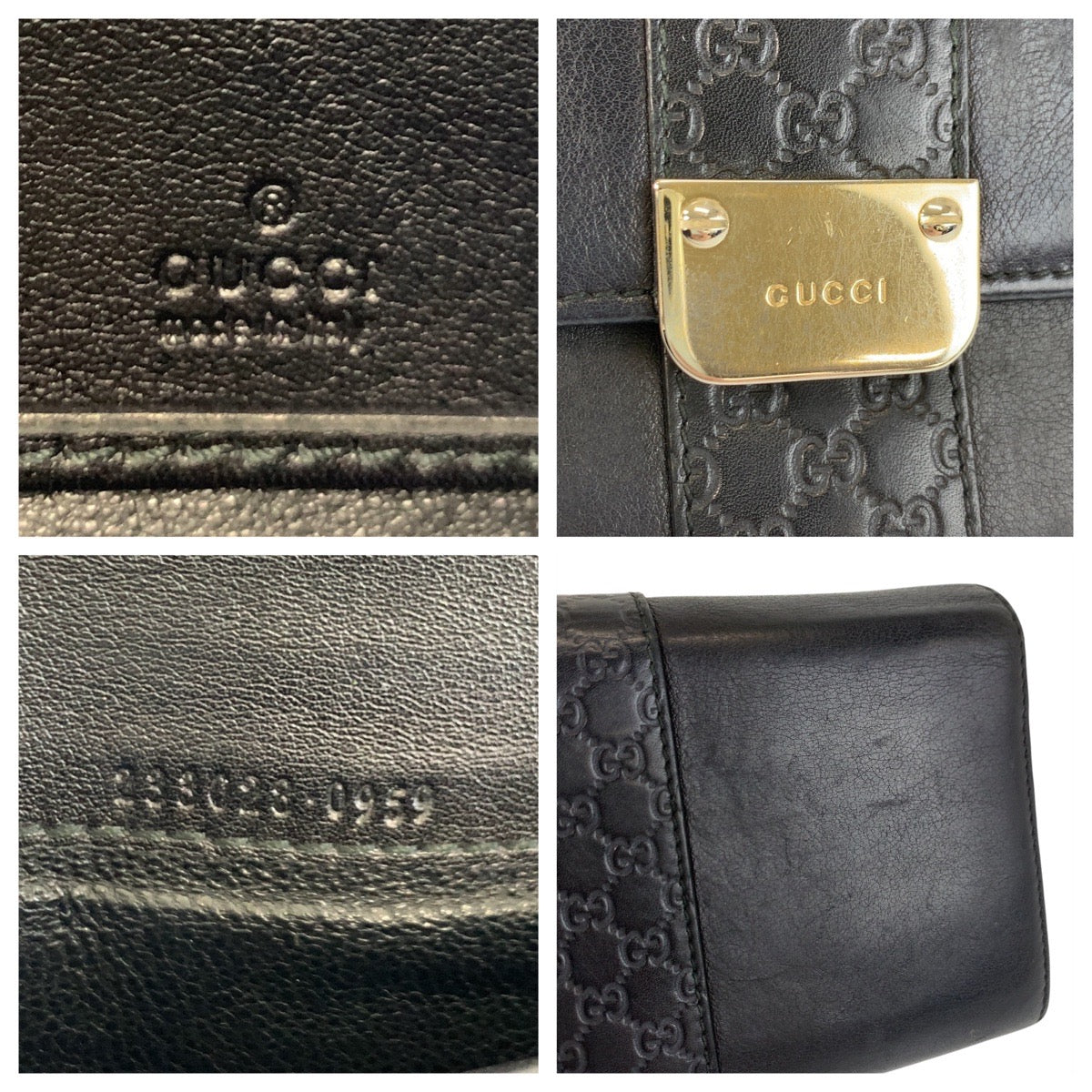 GUCCI Long Wallet Purse 233028 leather Black GoldMetal Micro Guccisima