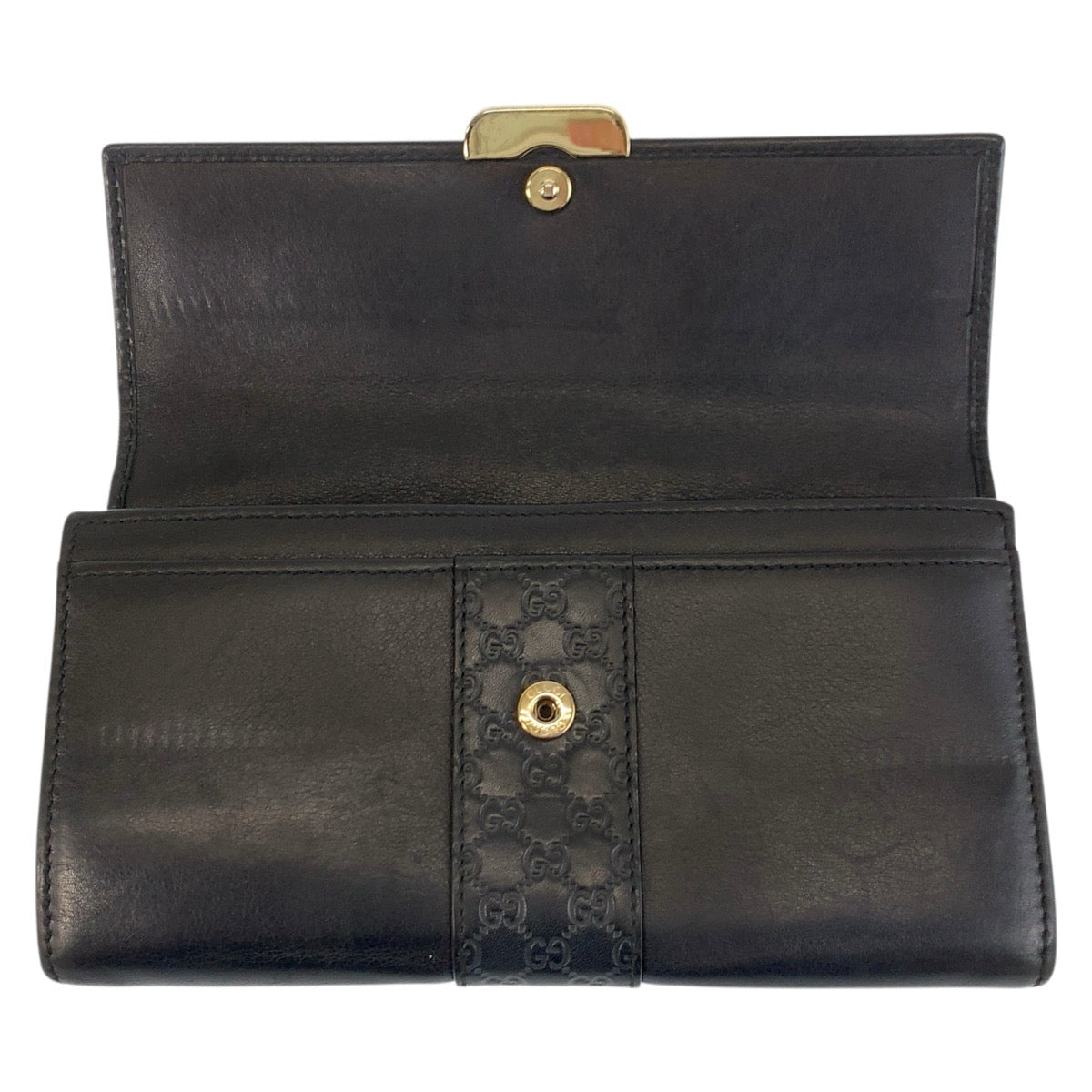GUCCI Long Wallet Purse 233028 leather Black GoldMetal Micro Guccisima