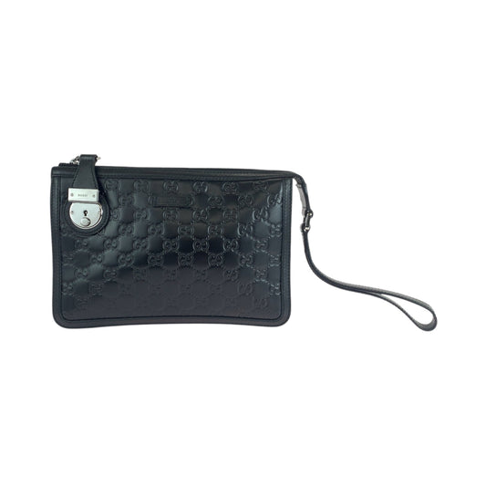 GUCCI business bag 152600 leather Black SilverMetal business bag clutch bag Guccisima mens Used Authentic