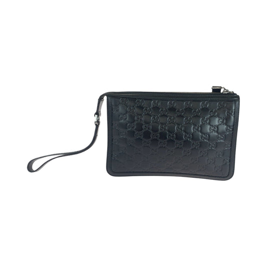GUCCI business bag 152600 leather Black SilverMetal business bag clutch bag Guccisima mens Used Authentic