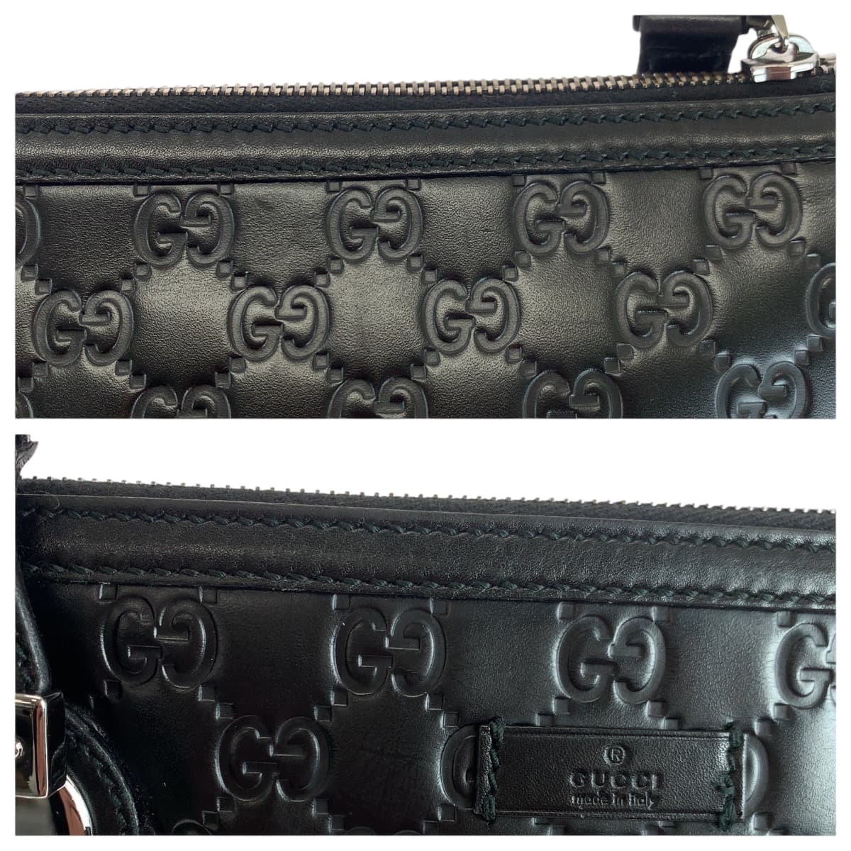 GUCCI business bag 152600 leather Black SilverMetal business bag clutch bag Guccisima mens Used Authentic