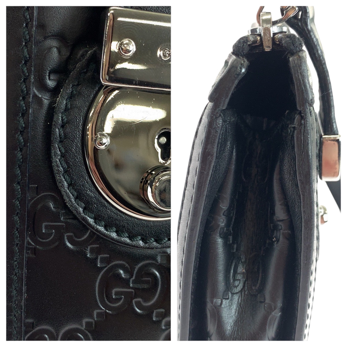 GUCCI business bag 152600 leather Black SilverMetal business bag clutch bag Guccisima mens Used Authentic