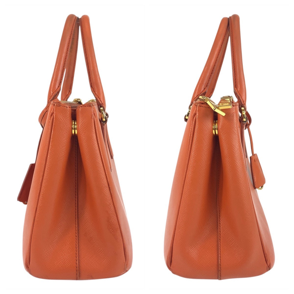 PRADA Handbag leather Orange GoldMetal Handbag Tote Bag Shoulder Bag 2way Safiano Galleria Women Used Authentic