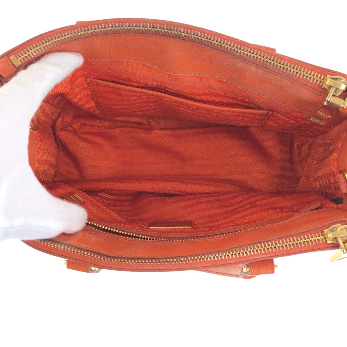PRADA Handbag leather Orange GoldMetal Handbag Tote Bag Shoulder Bag 2way Safiano Galleria Women Used Authentic