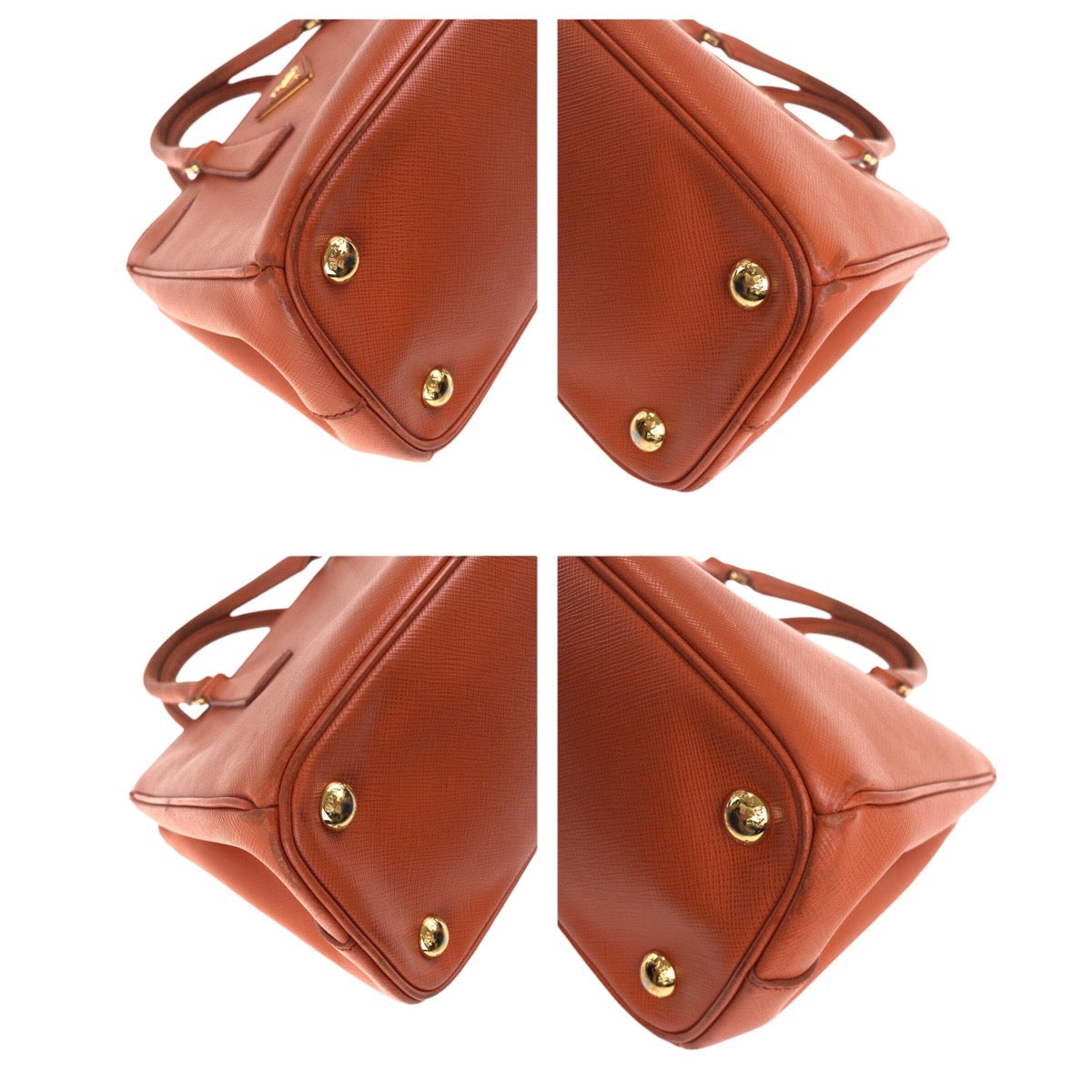 PRADA Handbag leather Orange GoldMetal Handbag Tote Bag Shoulder Bag 2way Safiano Galleria Women Used Authentic