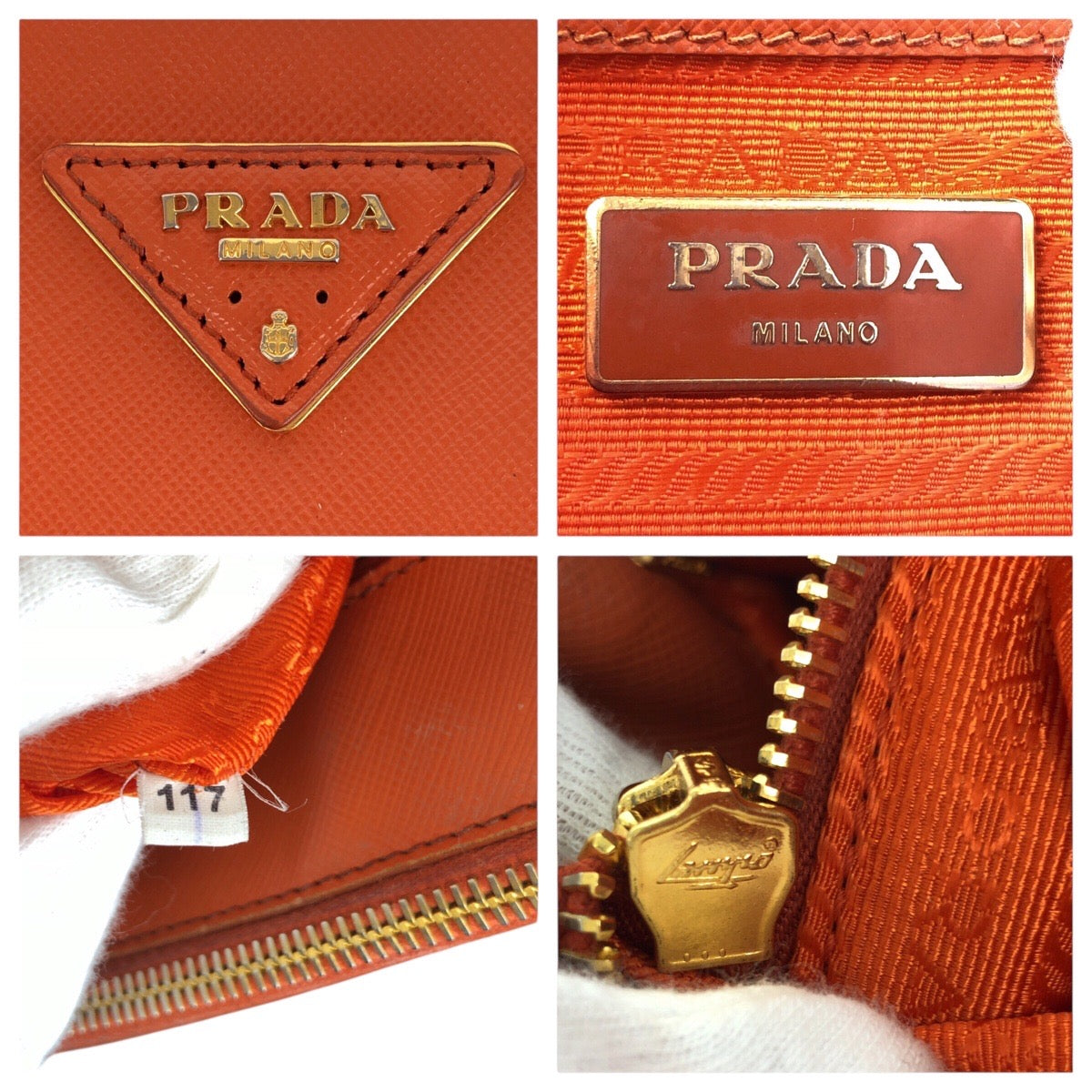 PRADA Handbag leather Orange GoldMetal Handbag Tote Bag Shoulder Bag 2way Safiano Galleria Women Used Authentic