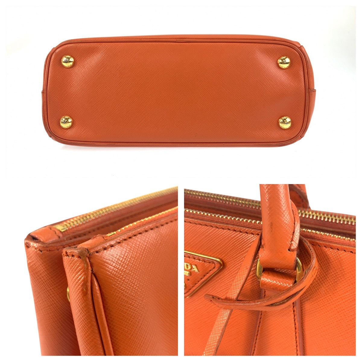 PRADA Handbag leather Orange GoldMetal Handbag Tote Bag Shoulder Bag 2way Safiano Galleria Women Used Authentic