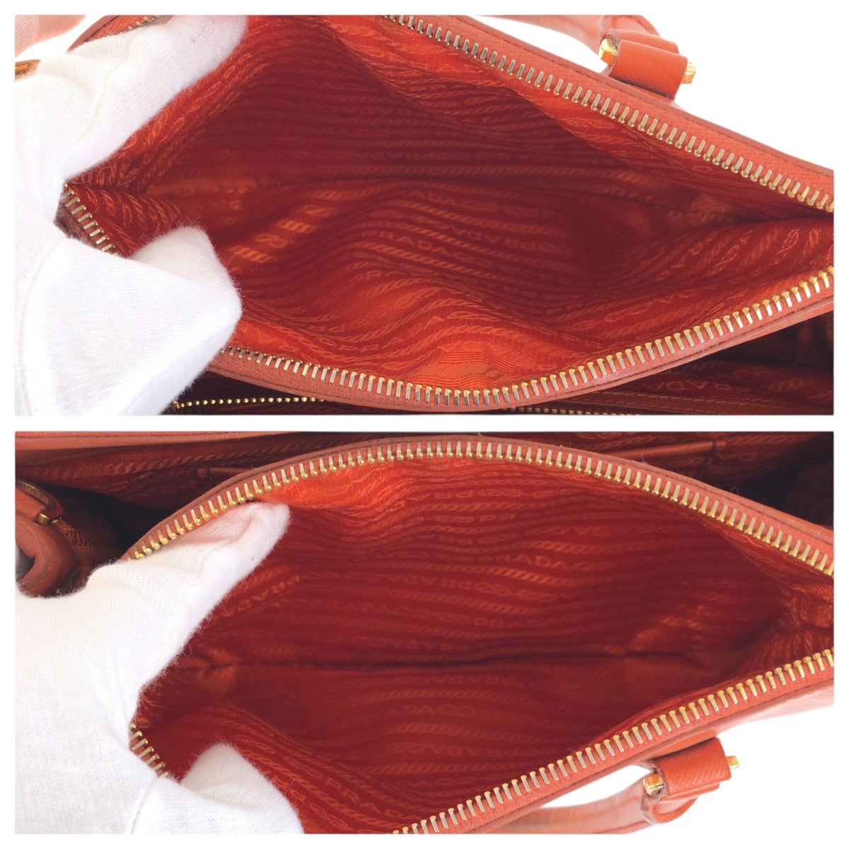 PRADA Handbag leather Orange GoldMetal Handbag Tote Bag Shoulder Bag 2way Safiano Galleria Women Used Authentic