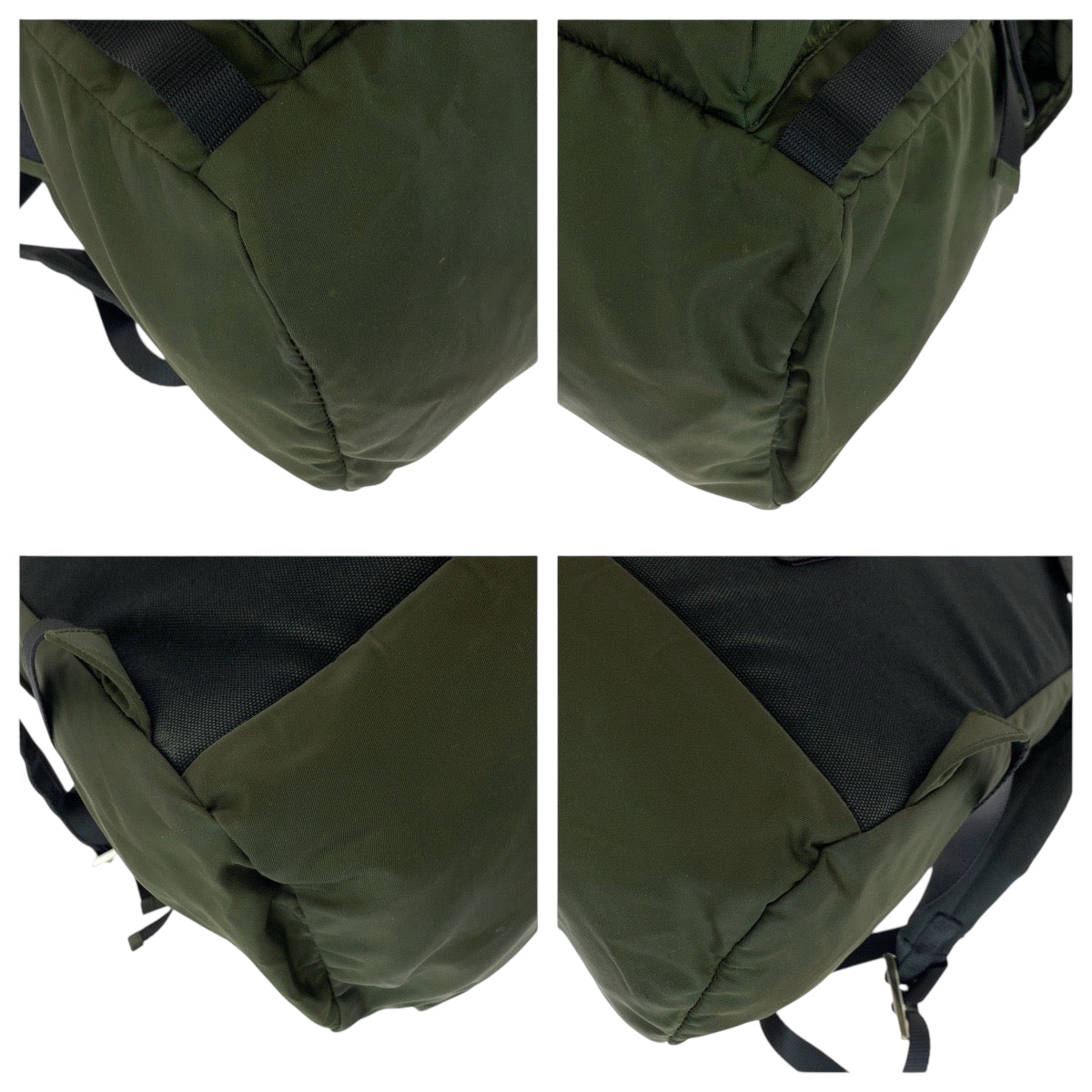 PRADA Backpack VZ0056 Nylon Khaki SilverMetal Backpack Backpack Test Triangle With logo mens Used Authentic