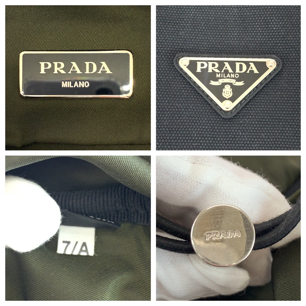 PRADA Backpack VZ0056 Nylon Khaki SilverMetal Backpack Backpack Test Triangle With logo mens Used Authentic