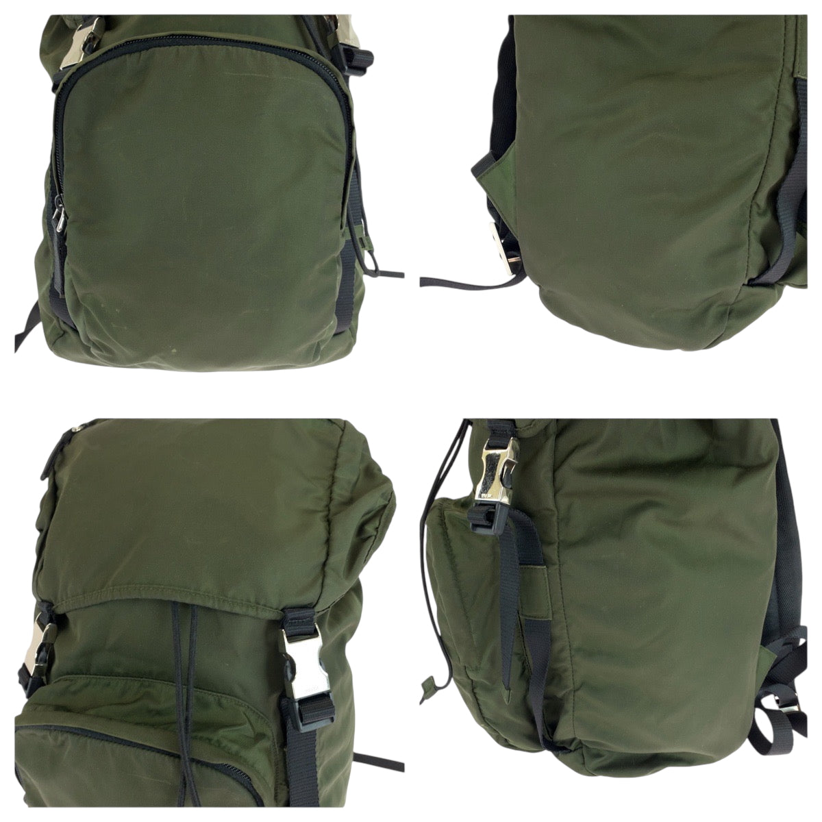 PRADA Backpack VZ0056 Nylon Khaki SilverMetal Backpack Backpack Test Triangle With logo mens Used Authentic