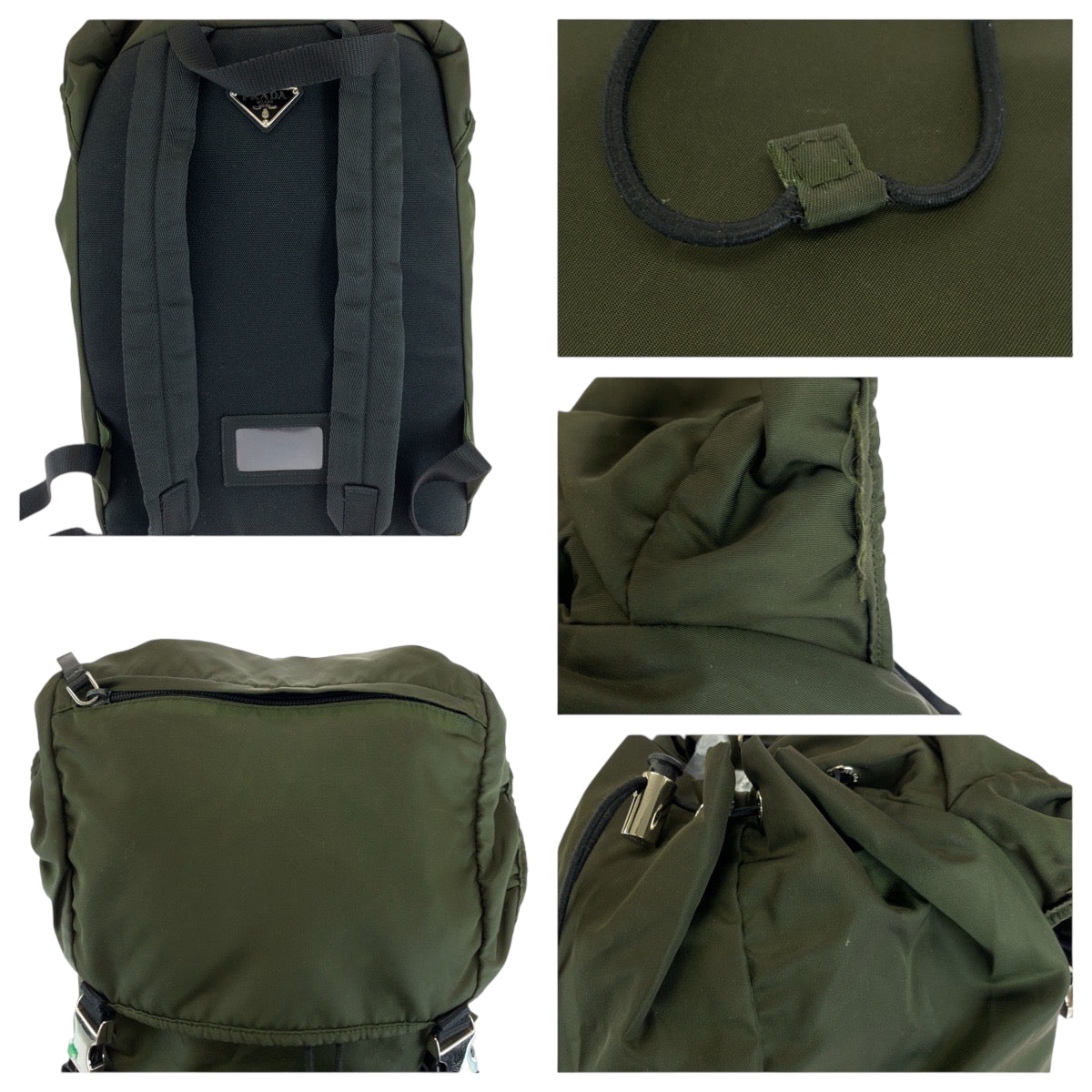 PRADA Backpack VZ0056 Nylon Khaki SilverMetal Backpack Backpack Test Triangle With logo mens Used Authentic