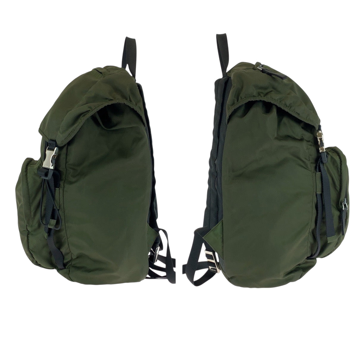 PRADA Backpack VZ0056 Nylon Khaki SilverMetal Backpack Backpack Test Triangle With logo mens Used Authentic
