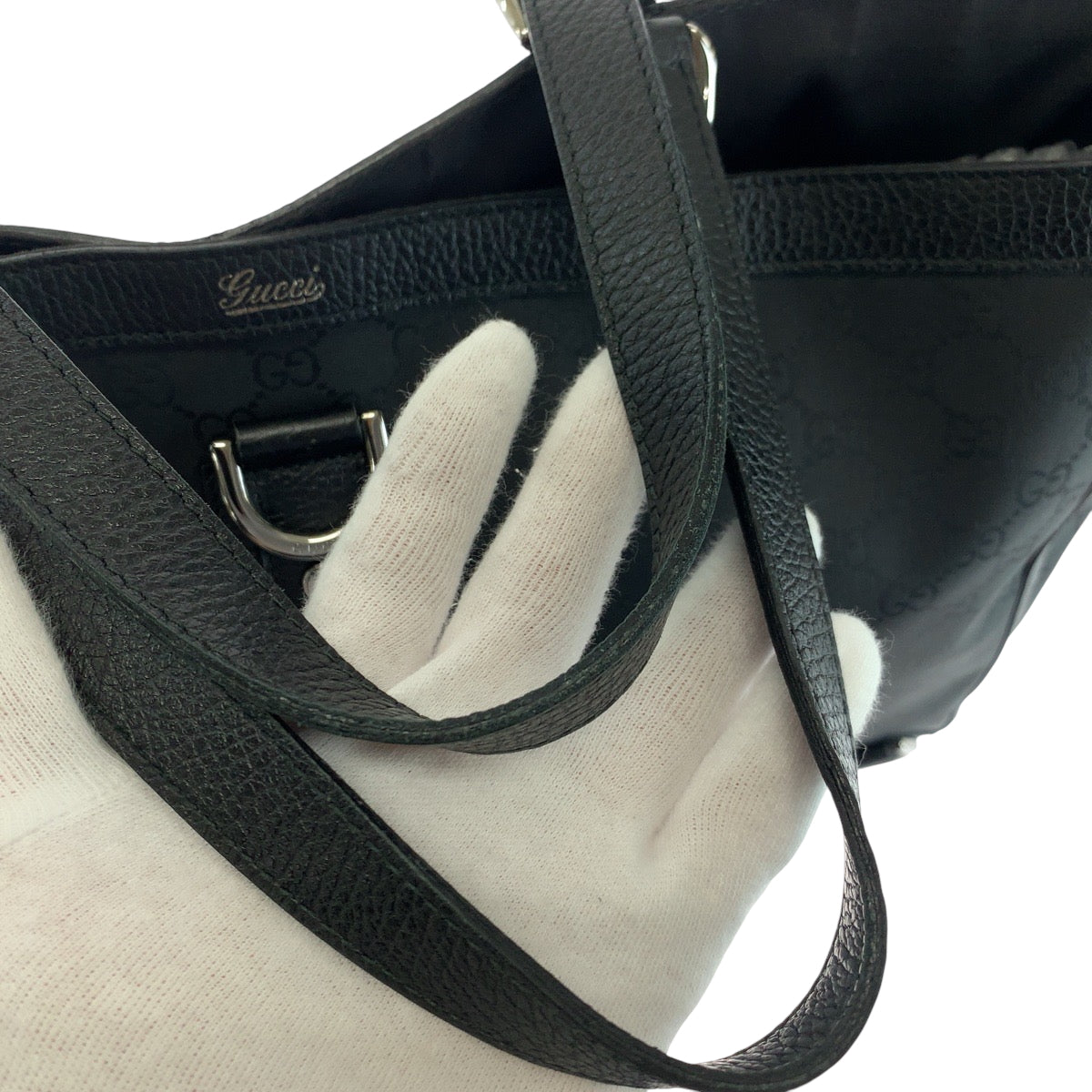 GUCCI Tote Bag 293580 Nylon Black SilverMetal Tote Bag Shoulder Bag Abbey Women Used Authentic