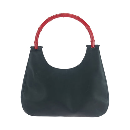 GUCCI Shoulder Bag 001 3739 leather Black Red SilverMetal One Shoulder Bag Handbag Bamboo Women Used Authentic
