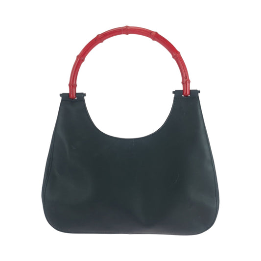 GUCCI Shoulder Bag 001 3739 leather Black Red SilverMetal One Shoulder Bag Handbag Bamboo Women Used Authentic
