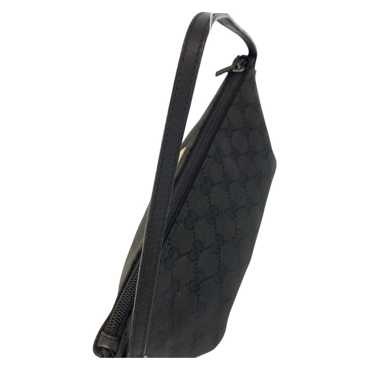 GUCCI Handbag 039 1103 GG canvas, leather Black GoldMetal Handbag accessory pouch Women Used Authentic