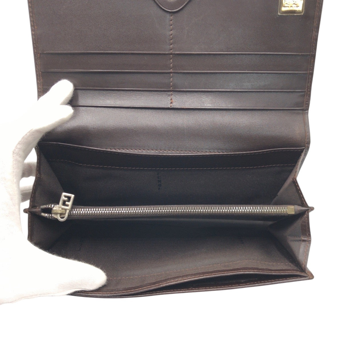 FENDI Long Wallet Purse 2270 canvas Brown Silver Metal Zucca