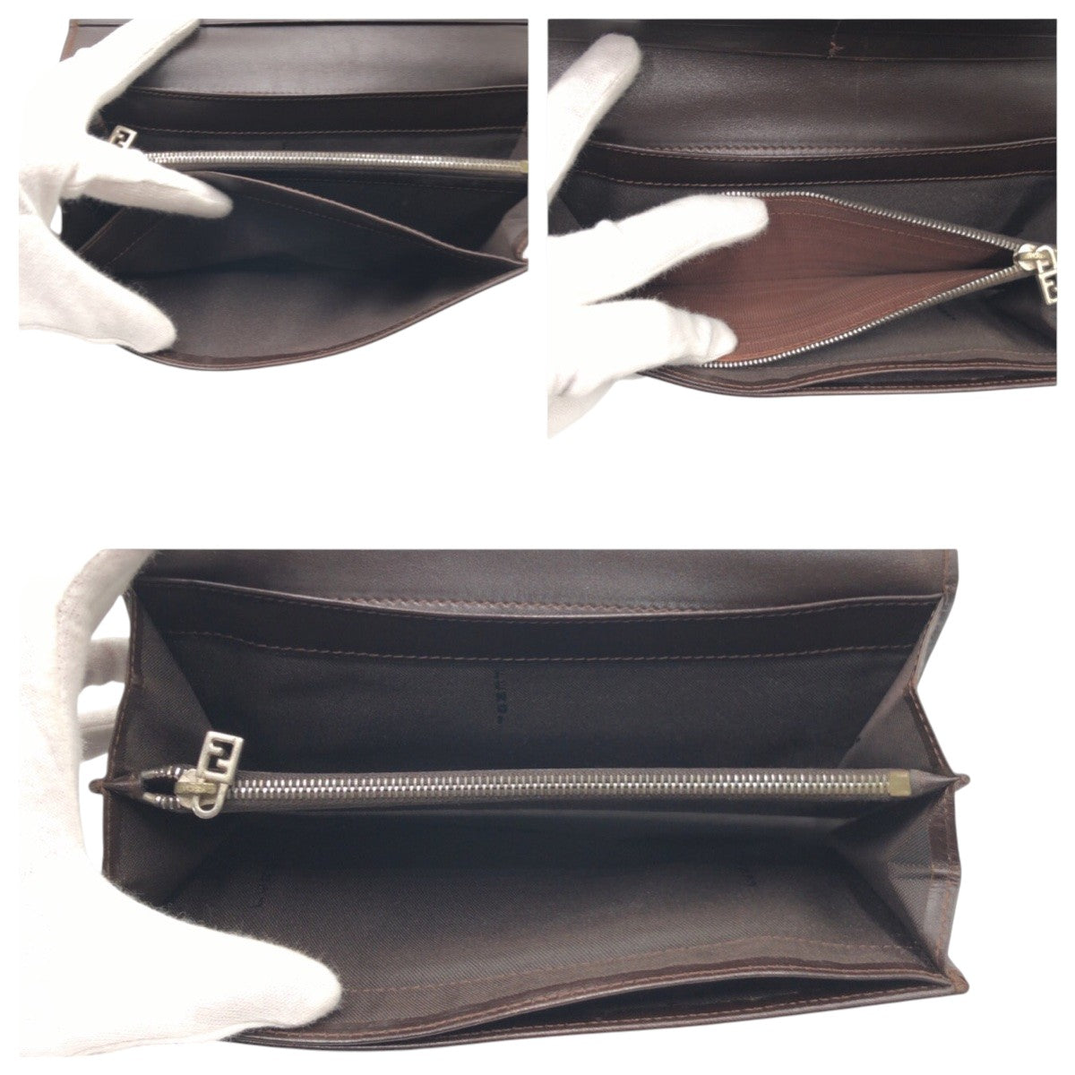 FENDI Long Wallet Purse 2270 canvas Brown Silver Metal Zucca