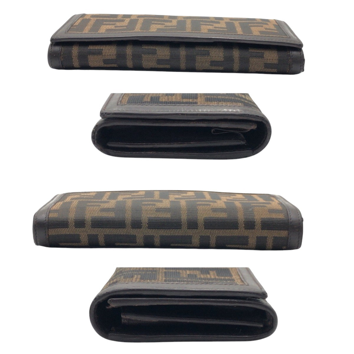FENDI Long Wallet Purse 2270 canvas Brown Silver Metal Zucca