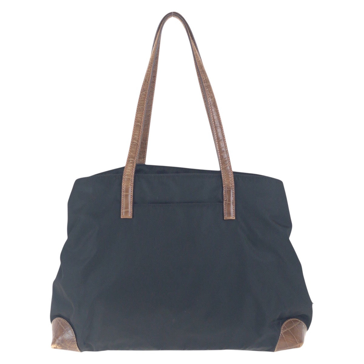 PRADA Shoulder Bag Nylon, Leather Black Brown SilverMetal Shoulder Bag Tote Bag Test Triangle With logo Women Used Authentic