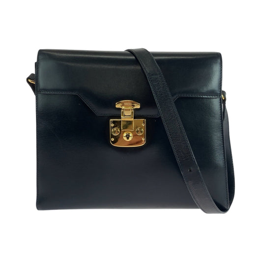 GUCCI Shoulder Bag 001 46 1504 leather Black GoldMetal Shoulder Bag Old Gucci Ready lock Women Used Authentic
