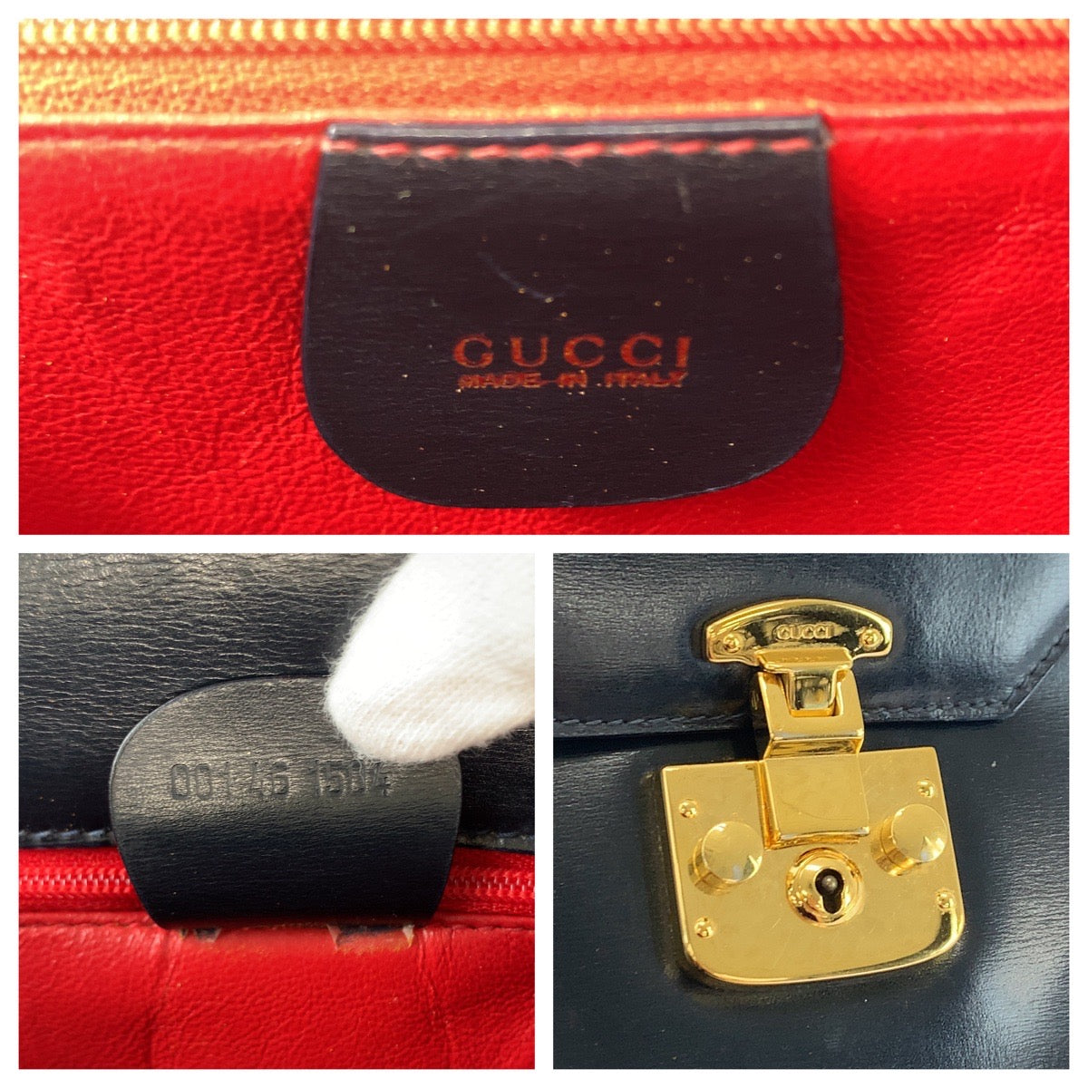 GUCCI Shoulder Bag 001 46 1504 leather Black GoldMetal Shoulder Bag Old Gucci Ready lock Women Used Authentic