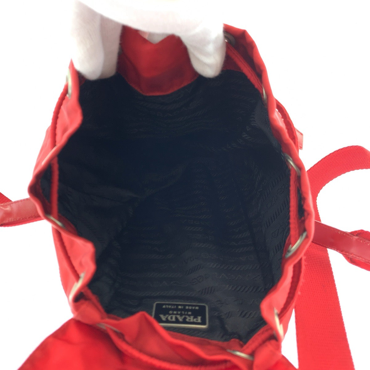 PRADA Backpack Nylon Red Silver Metal Backpack Backpack Test Triangle With logo Women Used Authentic