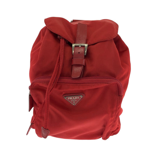 PRADA Backpack Nylon Red Silver Metal Backpack Backpack Test Triangle With logo Women Used Authentic