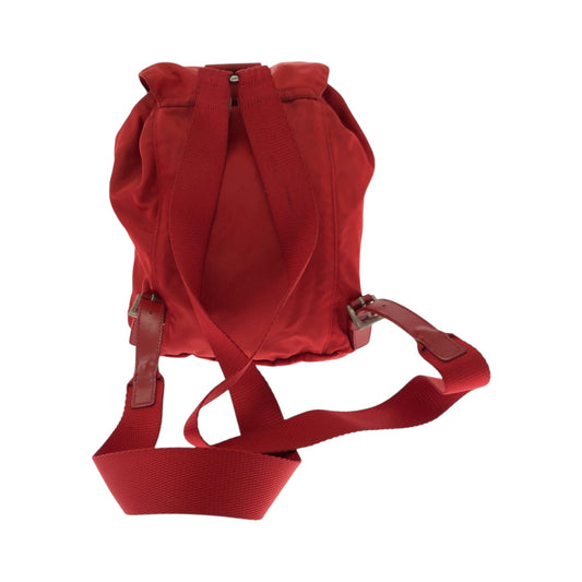 PRADA Backpack Nylon Red Silver Metal Backpack Backpack Test Triangle With logo Women Used Authentic