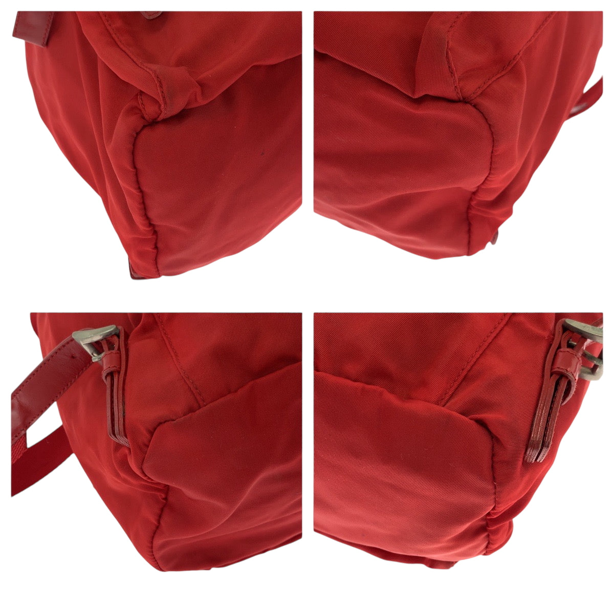 PRADA Backpack Nylon Red Silver Metal Backpack Backpack Test Triangle With logo Women Used Authentic