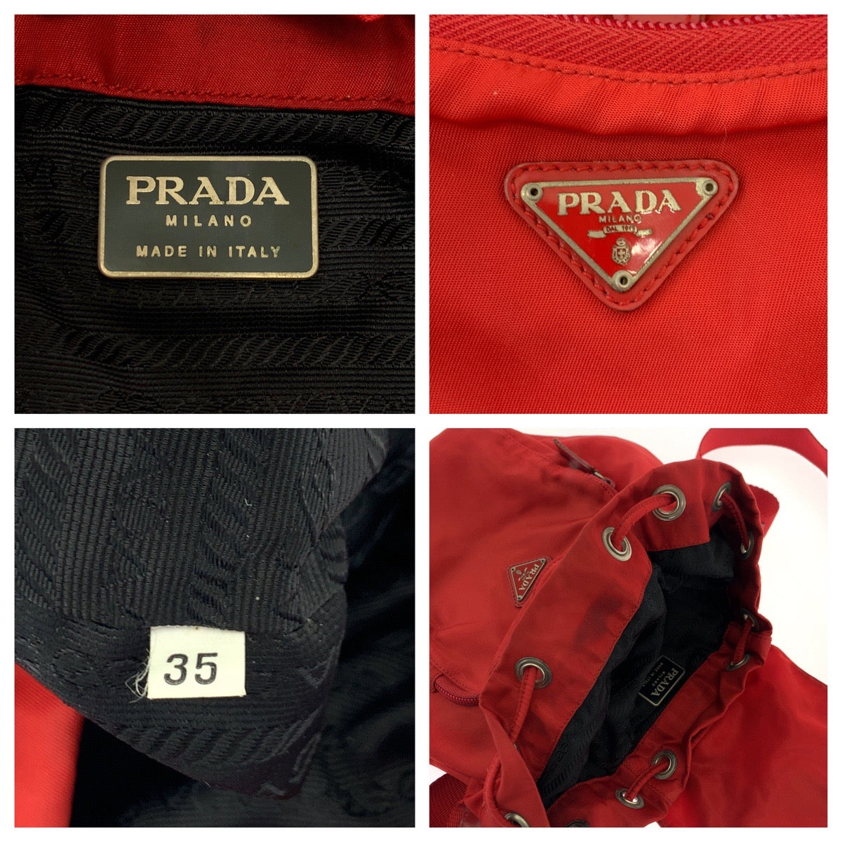 PRADA Backpack Nylon Red Silver Metal Backpack Backpack Test Triangle With logo Women Used Authentic