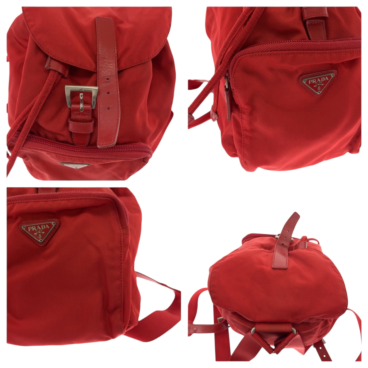 PRADA Backpack Nylon Red Silver Metal Backpack Backpack Test Triangle With logo Women Used Authentic