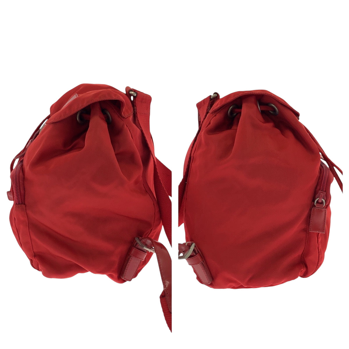 PRADA Backpack Nylon Red Silver Metal Backpack Backpack Test Triangle With logo Women Used Authentic