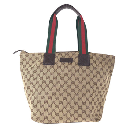 GUCCI Tote Bag 131231 GG canvas, leather Brown Silver Metal Tote Bag Shoulder Bag Sherry line Women Used Authentic