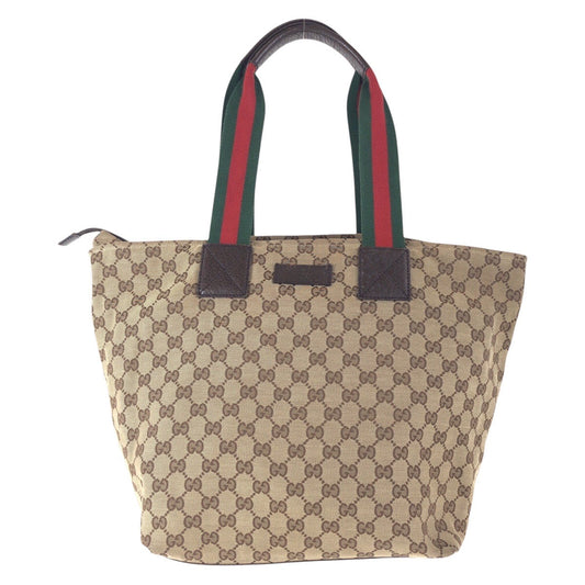 GUCCI Tote Bag 131231 GG canvas, leather Brown Silver Metal Tote Bag Shoulder Bag Sherry line Women Used Authentic