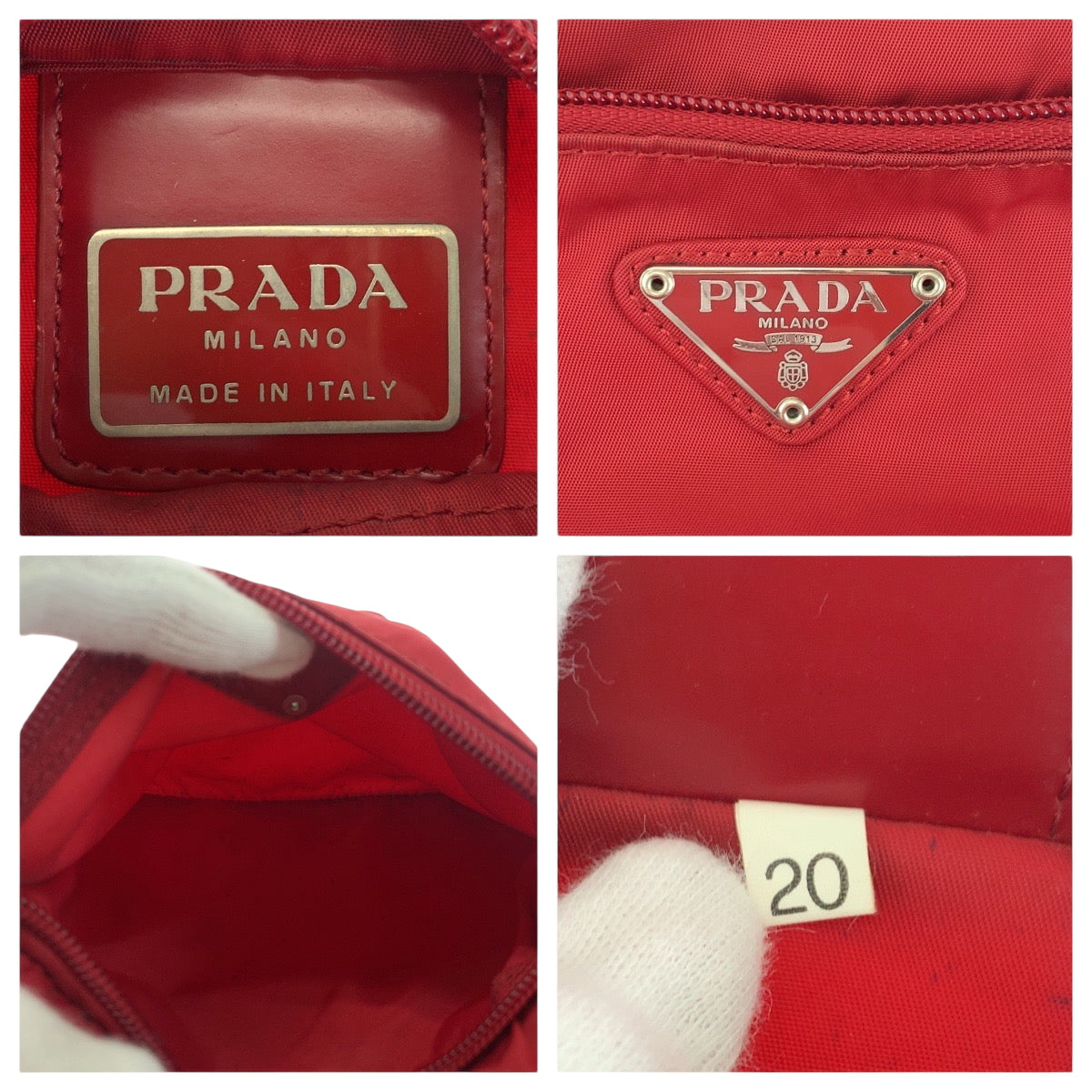 PRADA Shoulder Bag B7372 Nylon Red Silver Metal Shoulder Bag Sacoche Test Triangle With logo Women Used Authentic